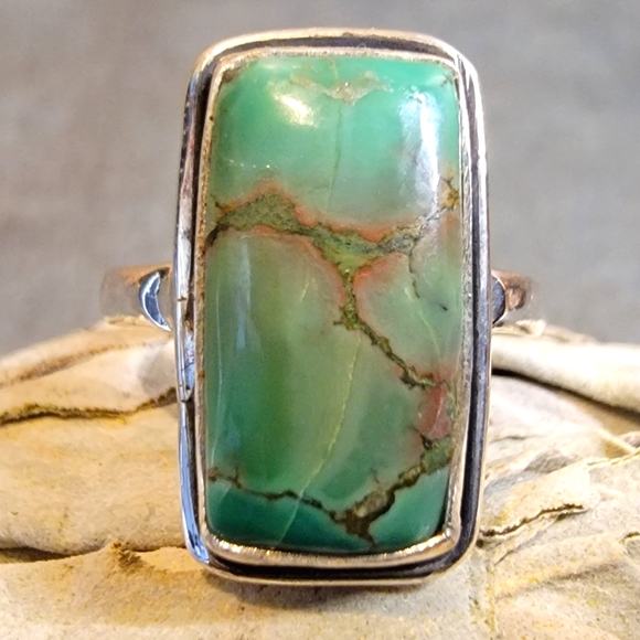 Vintage Jewelry - Native Mountain Matrix Turquoise Gemstone Ring 5.5 Sterling Silver 925 Boho Mod